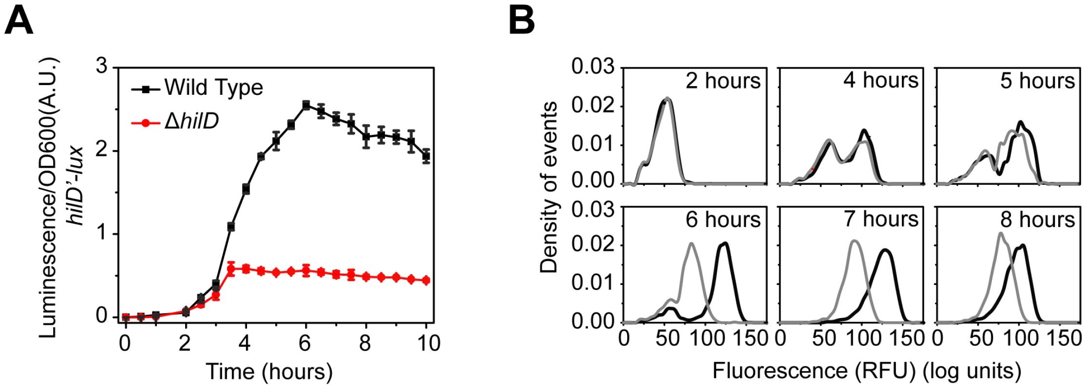 SPI1 gene expression is induced by a step increase in P<i><sub>hilD</sub></i> promoter activity.