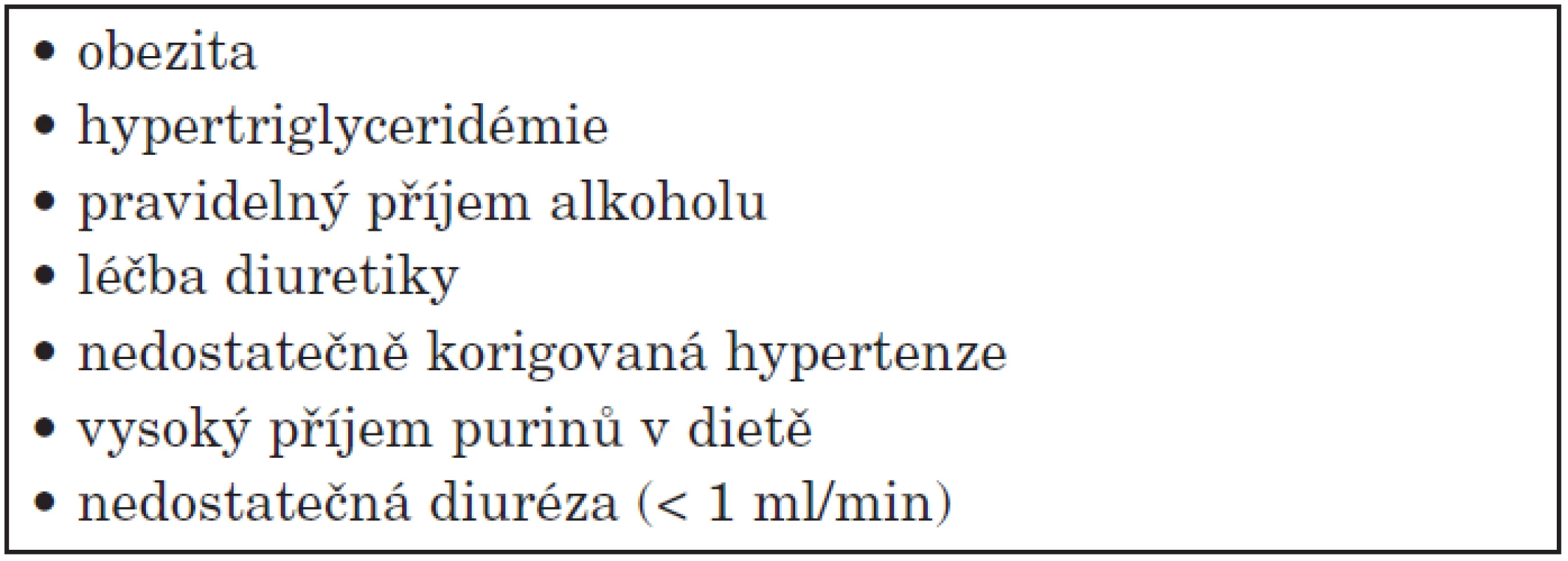 Korigovatelné faktory u hyperurikémie.