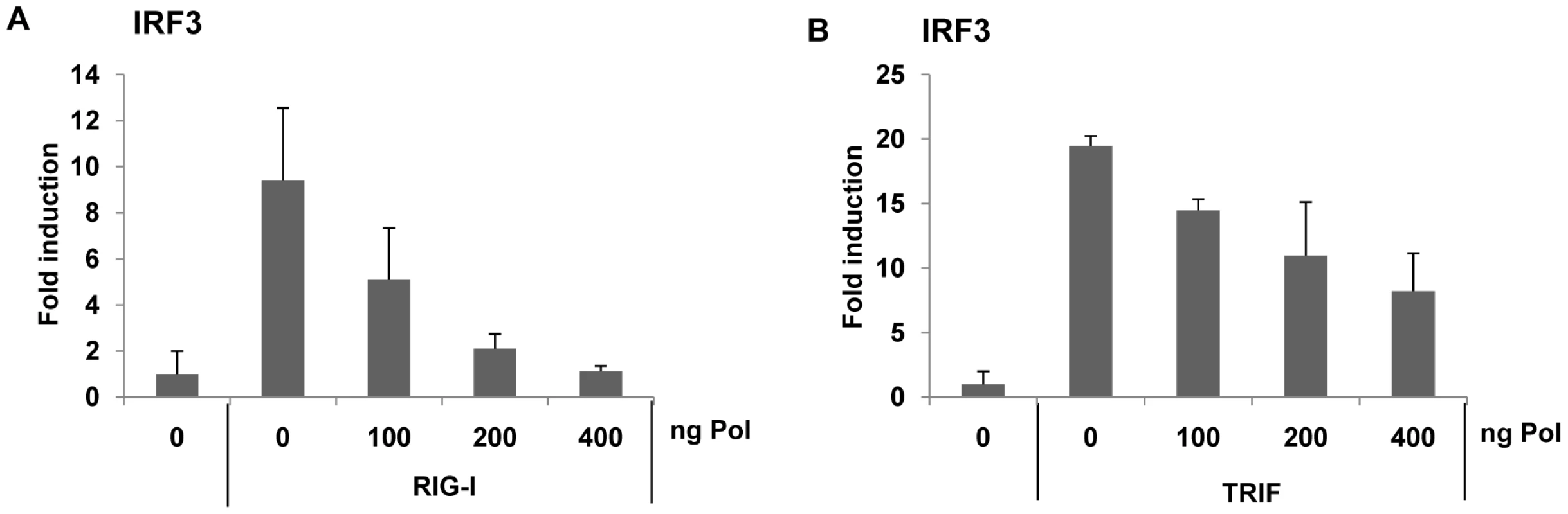 HBV Pol inhibits both RIG-I- and TRIF-induced IRF3 activation.