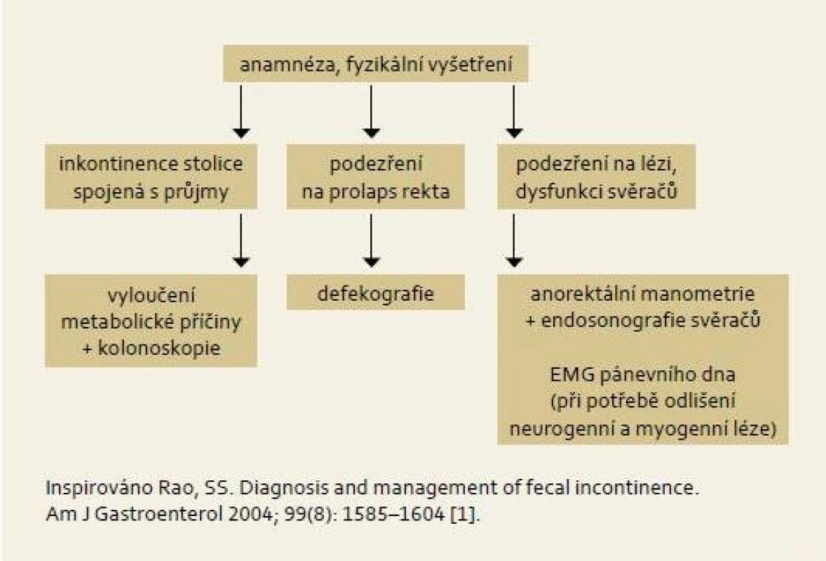 Vyšetřovací postup u pacientů s inkontinencí stolice.
Fig. 3. Algorithmic approach for patients with fecal incontinence.