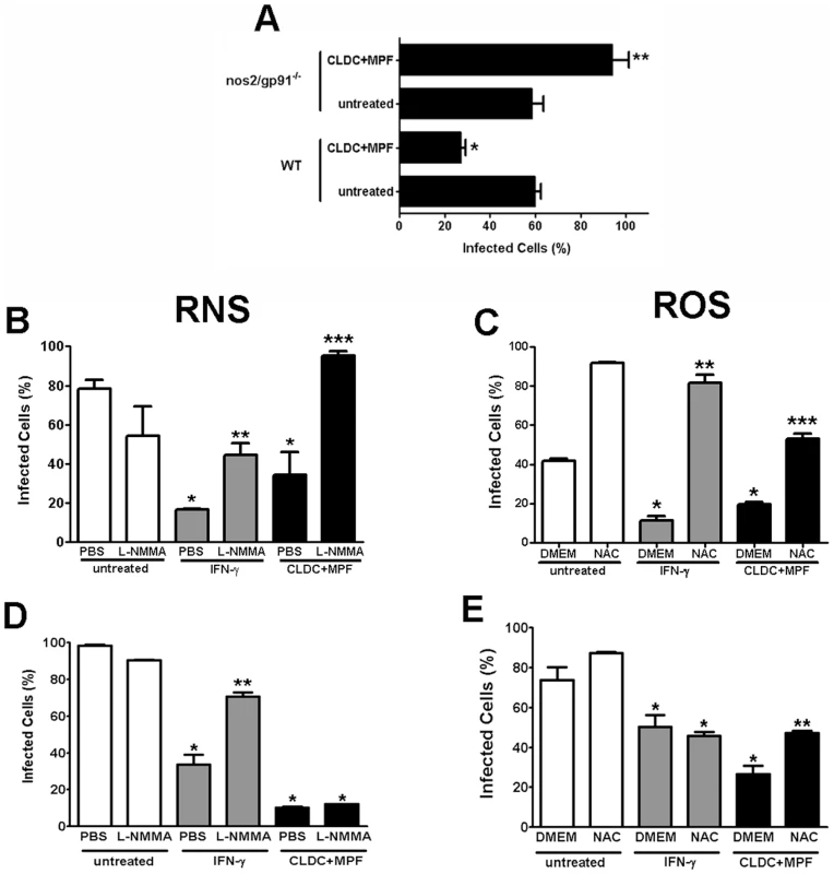 CLDC+MPF control of <i>F. tularensis</i> is dependent on RNS and ROS.