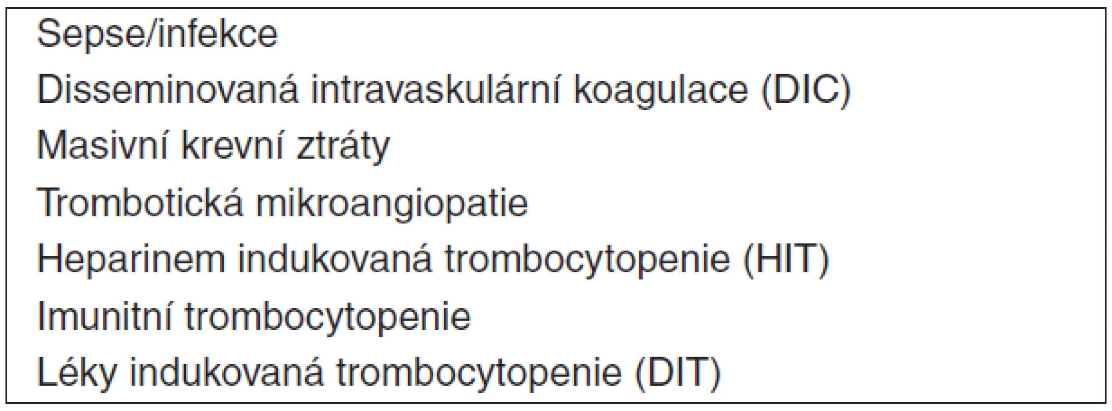 Diferenciální diagnóza trombocytopenie v intenzivní péči