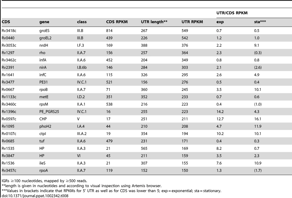 Ranking of most abundant 5’ UTRs in intergenic regions.