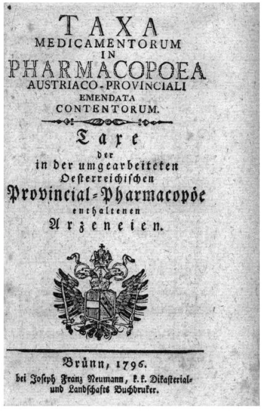 Titulní list brněnské taxy z roku 1796