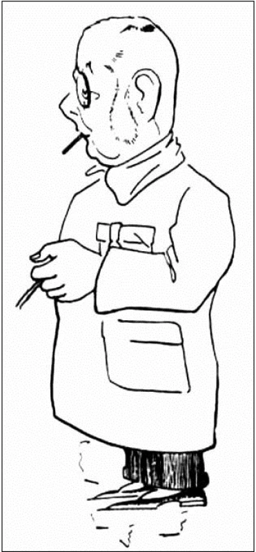 Profesor Jesenský v karikatuře studujícího medicíny V. Holzera z roku 1932
