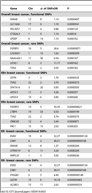 The Most Significant Associations of Each Gene's Burden of Coding Variants with Breast Cancer Risk.
