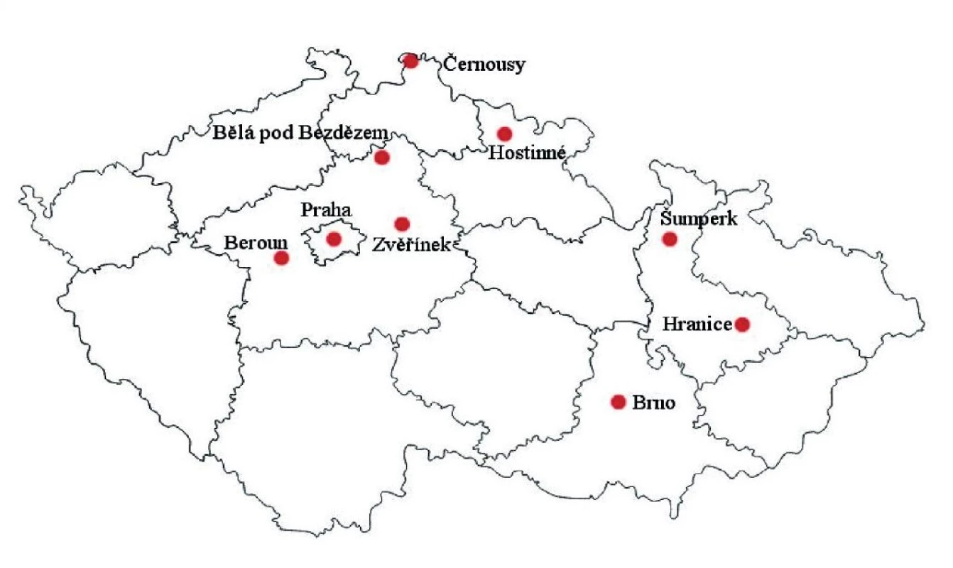 Místa v ČR s největším objemem výroby produktů s obsahem azbestu v minulosti.