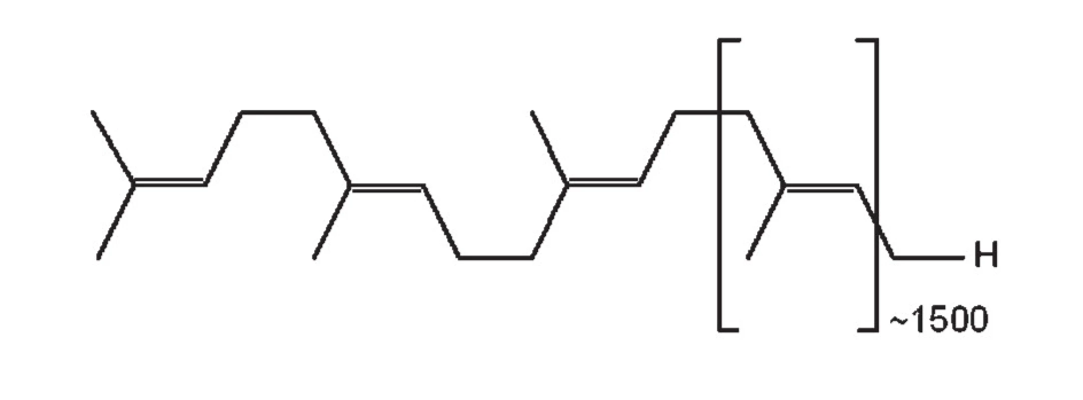 Chemický vzorec gutaperče; trans-1,4-polyizoprén [4]