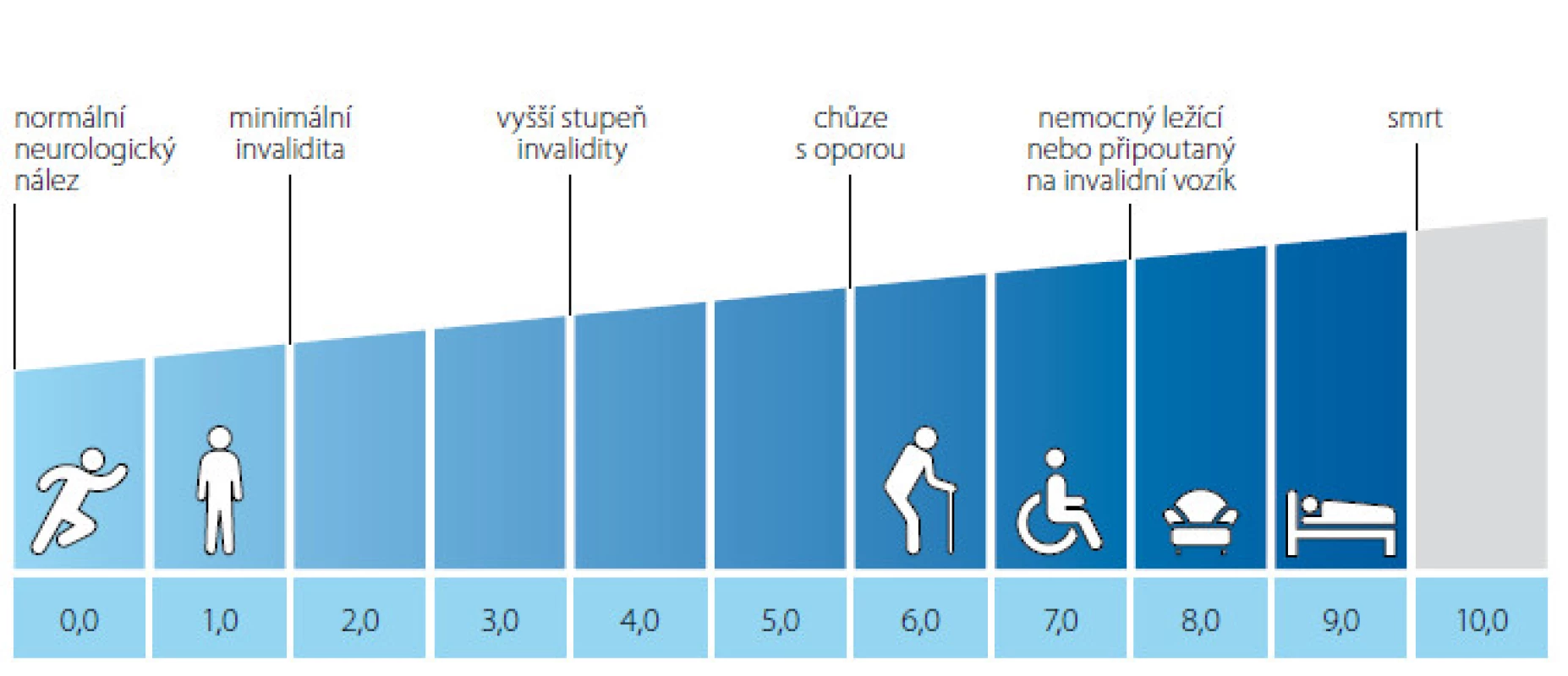 Kurtzkeho škála převzato z www.msdecisions.org.uk (3)
Fig. 1. Kurtzke Expanded Disability Status Scale (EDSS), from www.msdecisions.uk (3)
