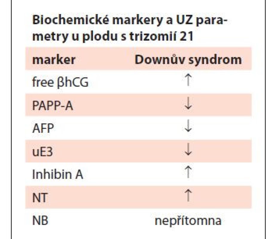 Biochemické markery,
UZ parametry a jejich změny
u plodu s trizomií 21.