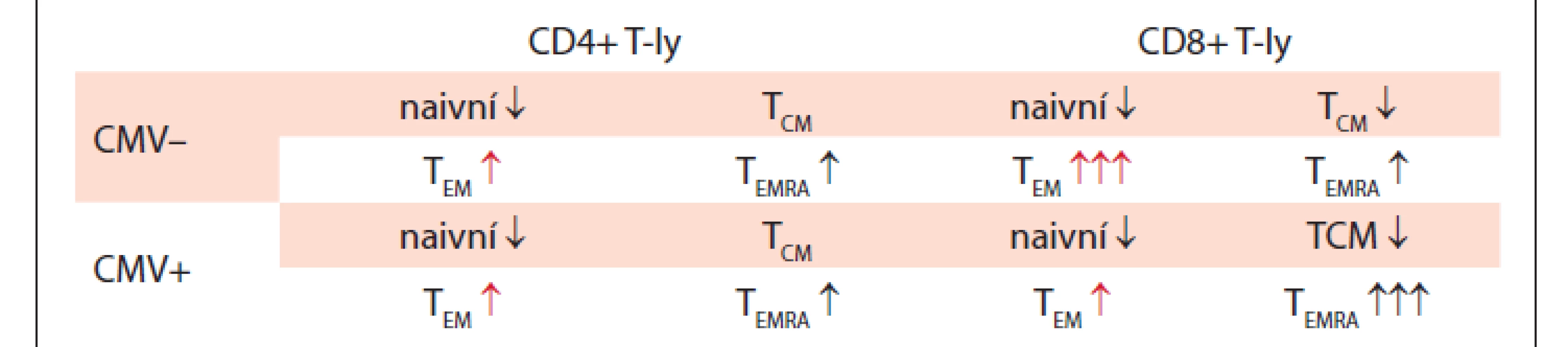 Změny v zastoupení T-ly subpopulací a exprese PD-1 u CLL
v závislosti na CMV séropozitivitě.