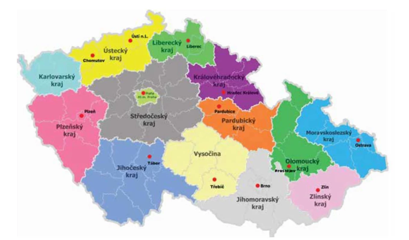 Mapa sítě ergodiagnostických center v České republice