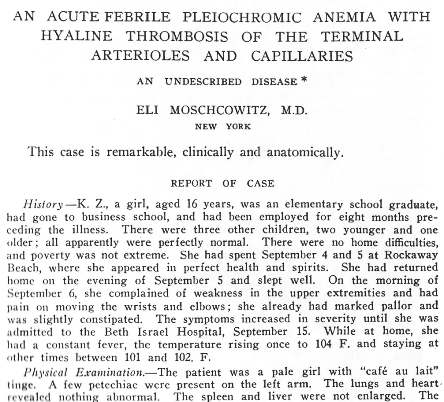Úvod článku publikovaného v Archives of Internal Medicine,
1925