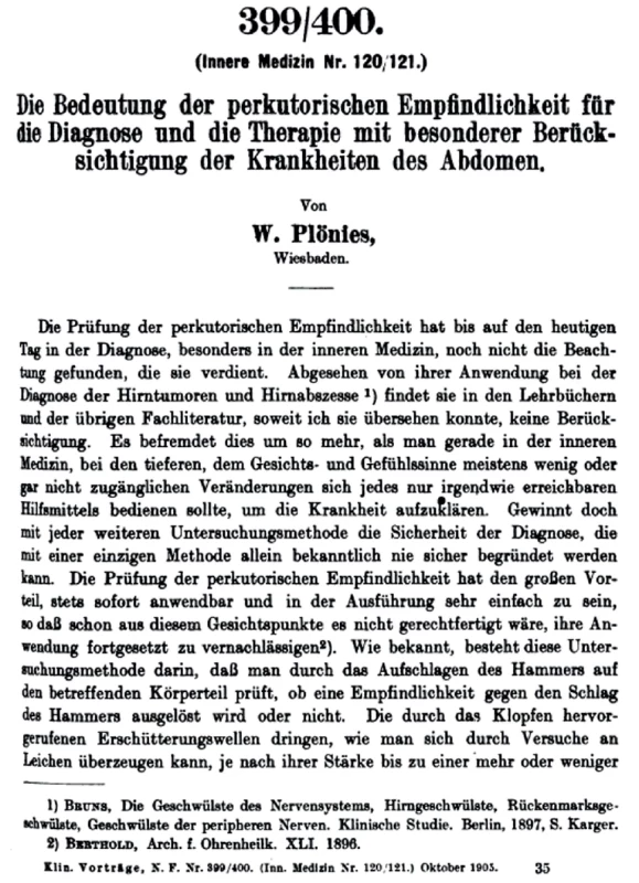 Titulní stránka Plöniesovy práce o poklepu
