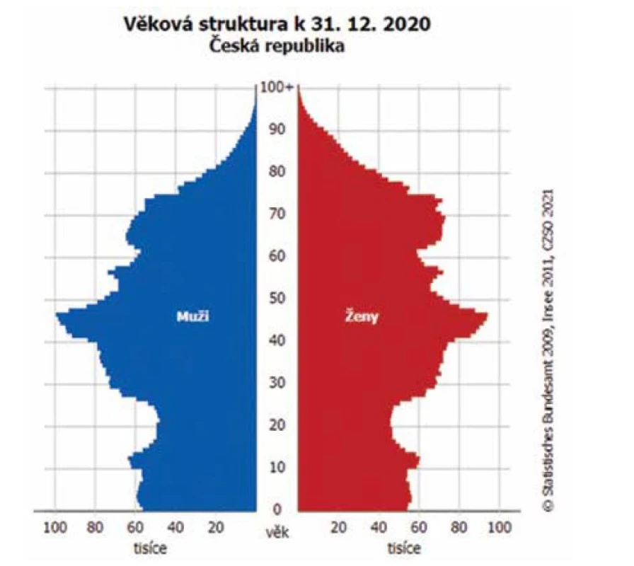 Věková struktura obyvatel ČR v roce 2020
