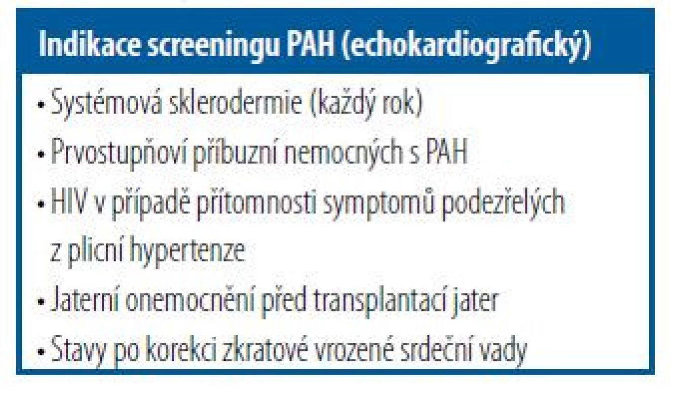 Indikace screeningu u plicní
arteriální hypertenze (PAH)