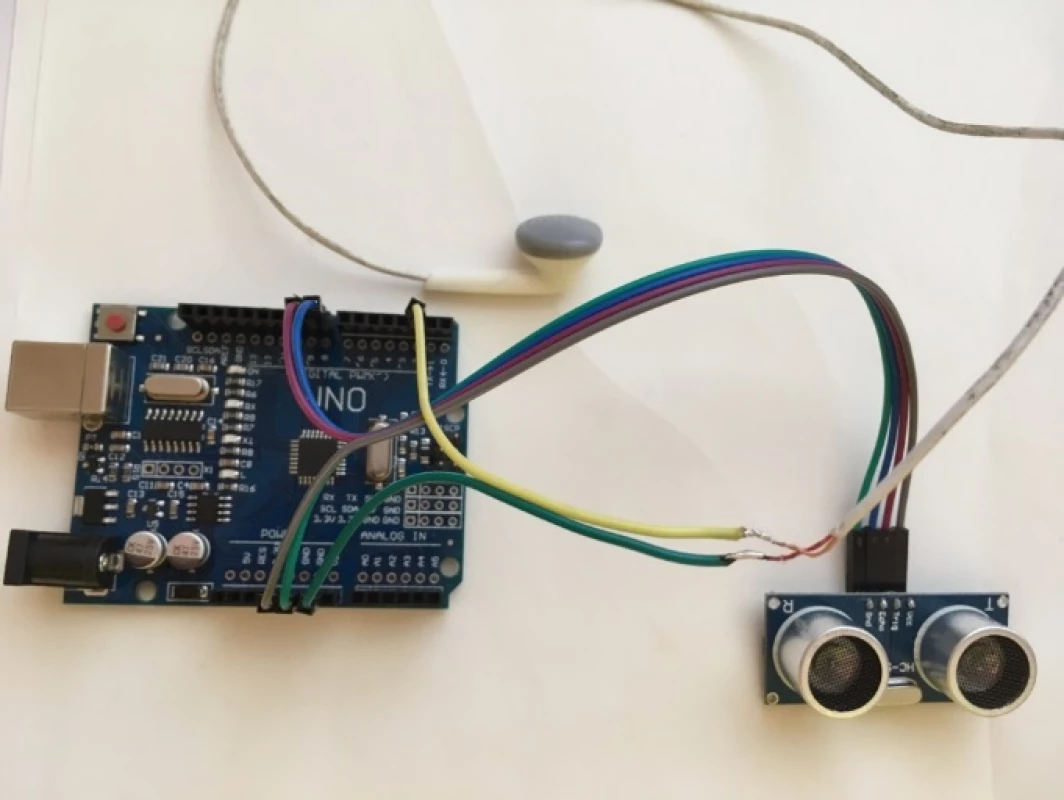 Connection of Arduino board and ultrasonic sensor.