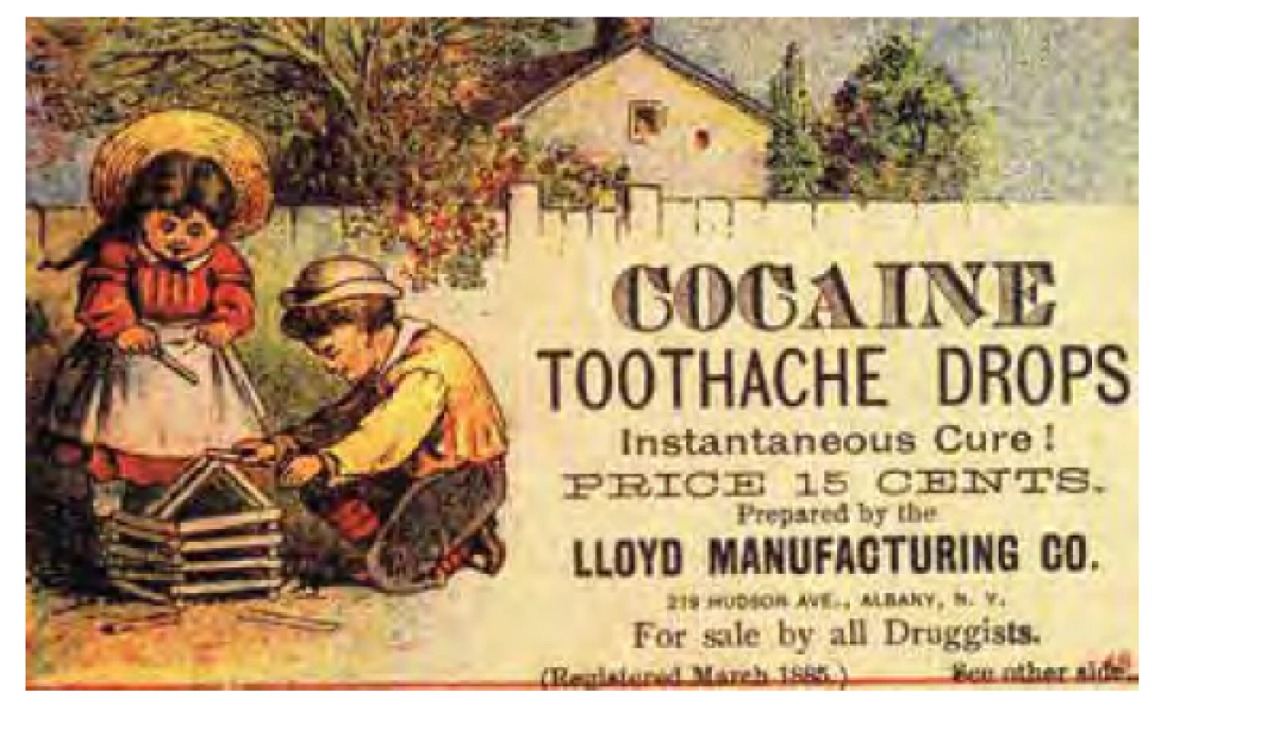 Kokainové kapky pro děti při bolestech zubů. Okolo r. 1885. Zdroj:
Wikimedia Commons (CC BY 4.0)