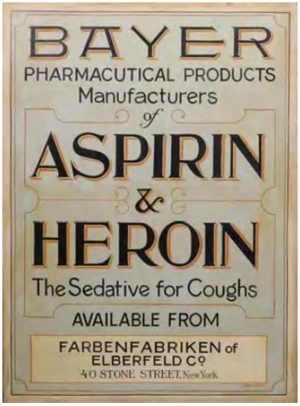 Reklama s amerického drugstoru před zákazem heroinu Zdroj:
Wikimedia Commons (CC BY 4.0)