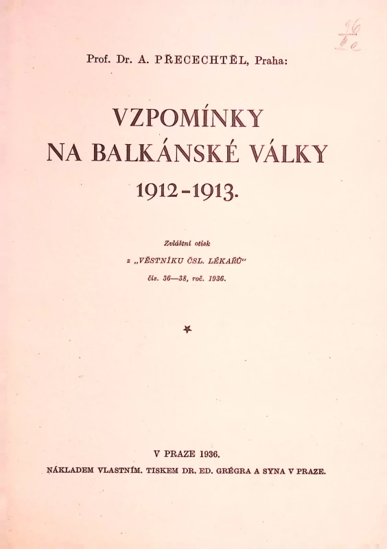 „Vzpomínky na Balkánské války 1912–1913“ z roku 1936