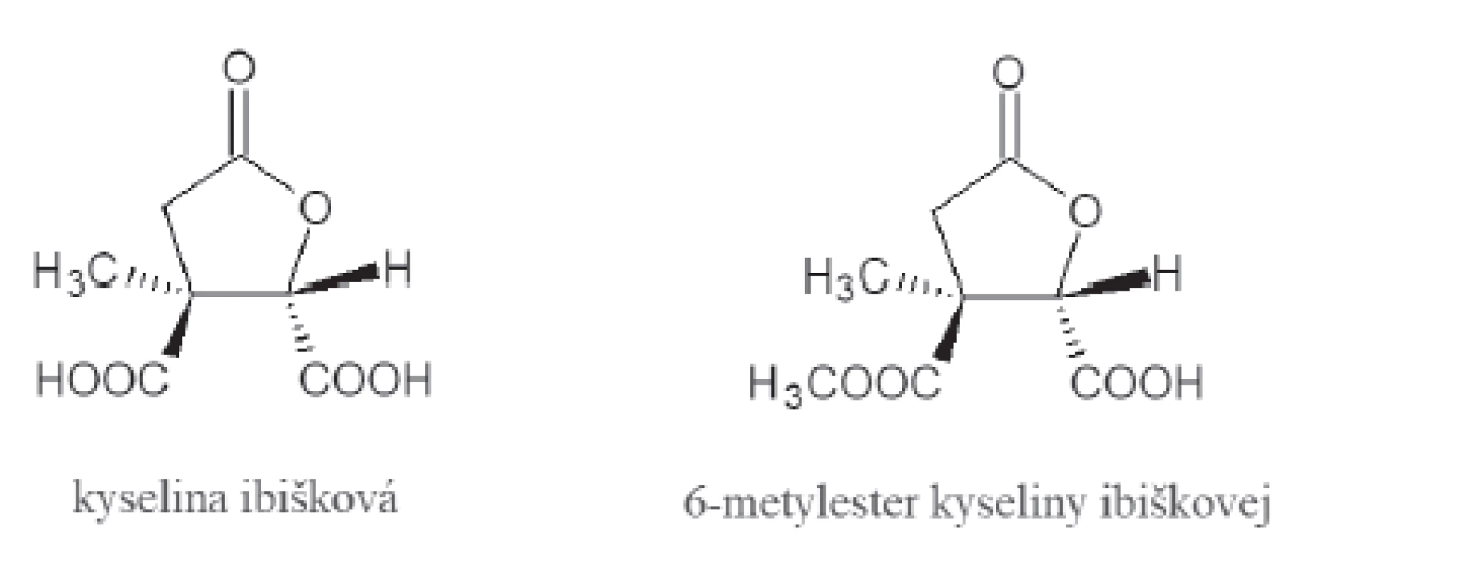 Štruktúra kyseliny ibiškovej a jej 6-metylesteru
