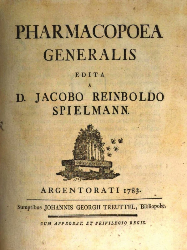 Titulní list Spielmannovy Pharmacopoea generalis z roku 1783