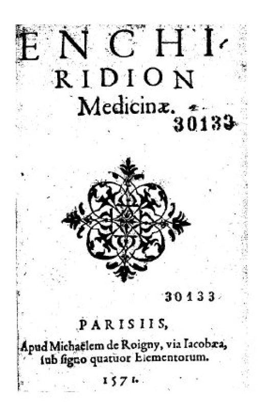 Titulná strana Enchiridion medicinae z roku 1571