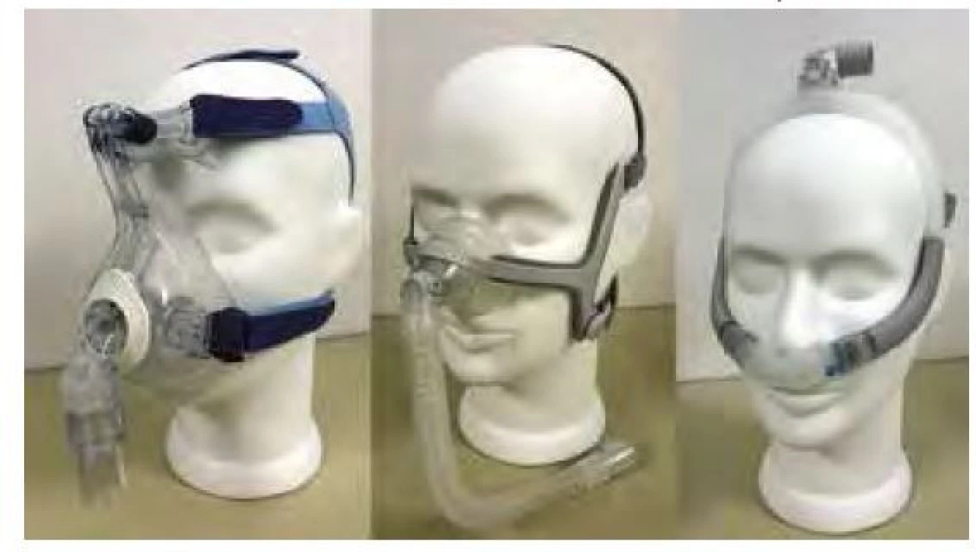 Příklad oronasální, nosní a nízkokontaktní masky