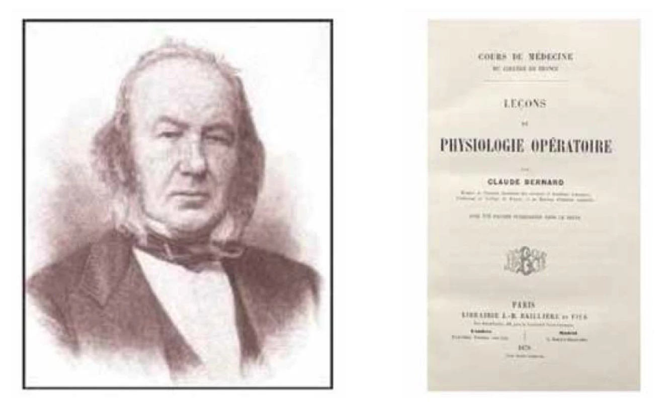 Claude Bernard a prvá strana jeho súbornej publikácie, ktorá vyšla rok po jeho smrti (1879).