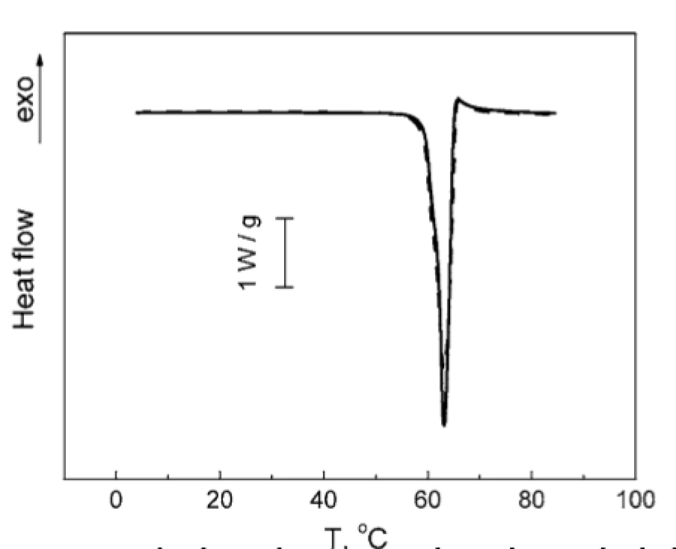 Normalized DSC thermograms of TA melting: individual TA (solid line); mixture TA : PH 2 : 1 (w/w) (dashed line)
