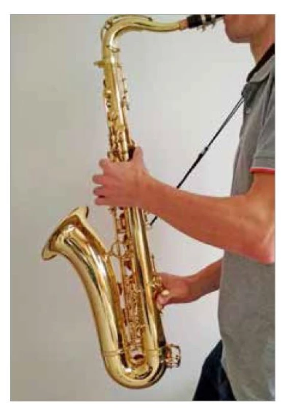 Saxofonista – držení nástroje.<br>
Fig. 2. Saxophonist – holding the
instrument.