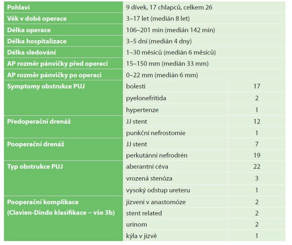 Přehledná tabulka výsledků<br>
Tab. 1: Synoptic table of results