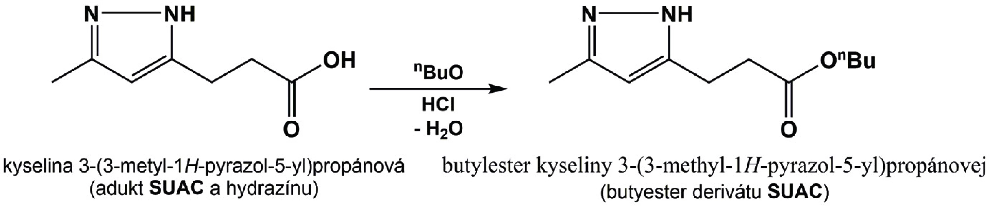 Schéma esterifikácie hydrazónového derivátu sukcinylacetónu.