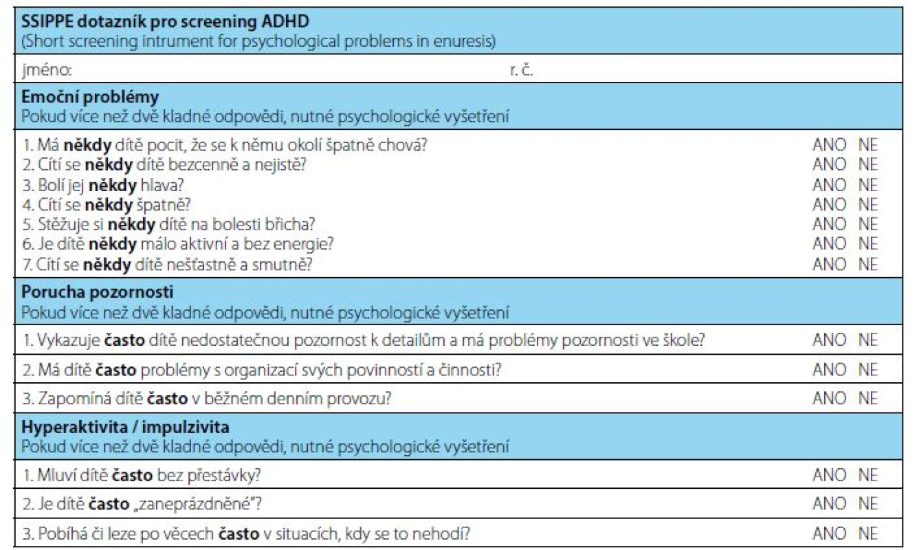 Česká verze SSIPPE dotazníku (14)<br>
Fig. 2. The Czech version of the SSIPPE questionnaire (14)