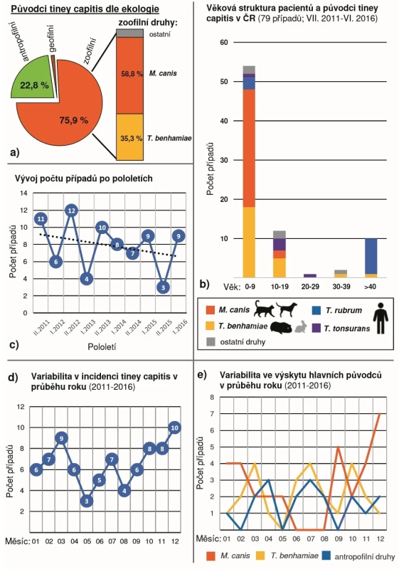 Epidemiologická analýza 79 případů tiney capitis diagnostikovaných během pětileté studie (VII. 2011 až VI. 2016)