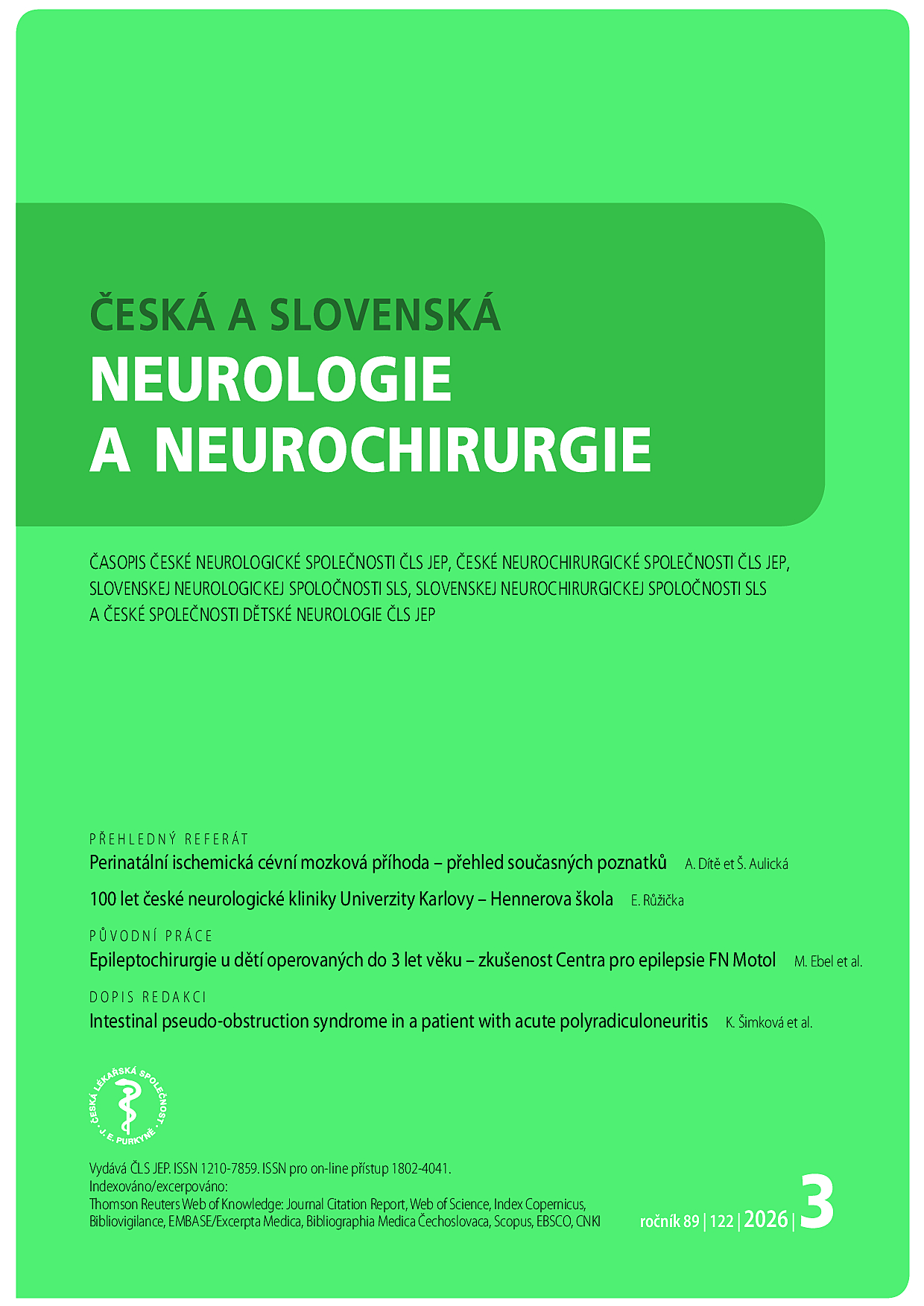 Czech and Slovak Neurology and Neurosurgery